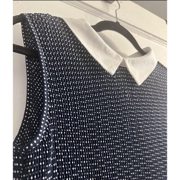 Adrianna Papell NWT Navy Polka Dot Sleeveless Blouse with White Collar, Large - Picture 3 of 7